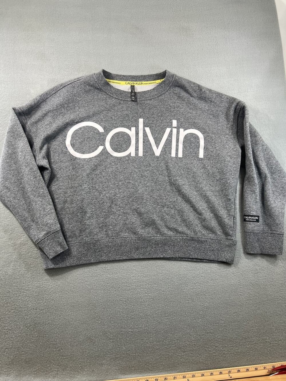 Calvin Klein Women's Gray Fleece Crop Top Pullover Sweatshirt Size XXL